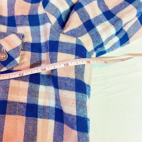 Matix blue tan plaid flannel button up women's shirt S - Picture 10 of 11